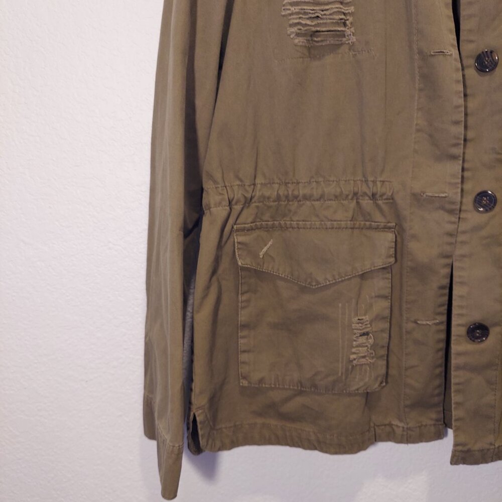 Love Tree Distressed Utility Jacket Olive Green Cargo Coat Size M - Picture 5 of 9
